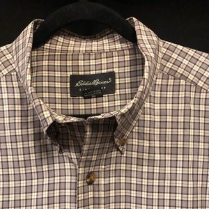 Eddie Bauer Men’s Gray Plaid Button Down Shirt, XL